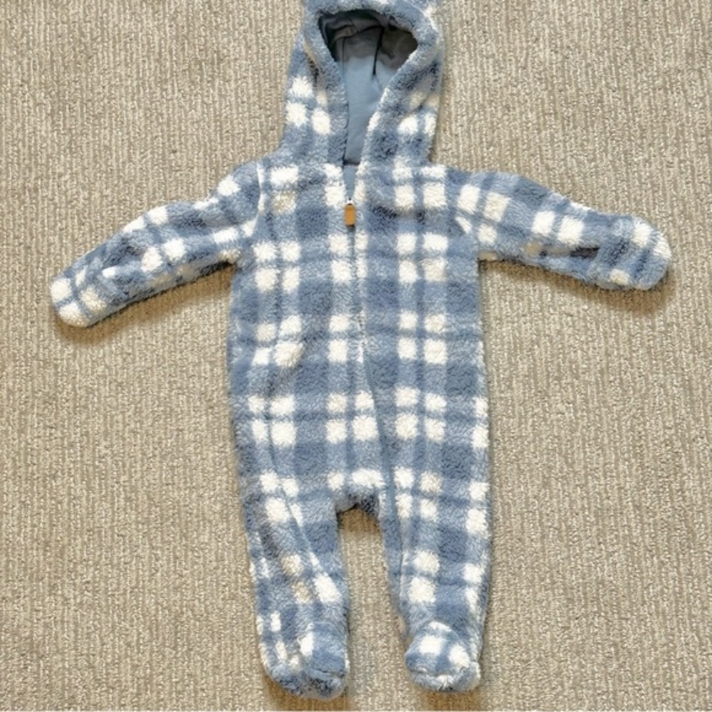 Carters‎ Baby 6 Months Hooded Sherpa Bunting Pram Blue Plaid Zipper Closure